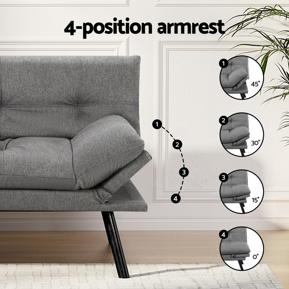 Sofa Bed Convertible 3 Seater Couch Recliner Lounge Chair Fabric Grey