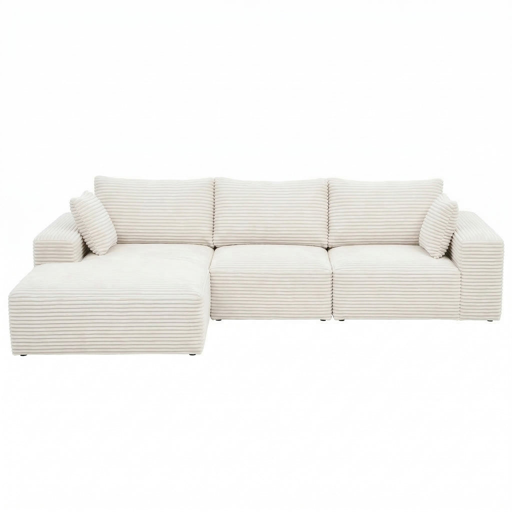 3 Seater Modular Sofa Bed Sectional Boneless Couches for Living Room Corduroy Compressed Sofa White
