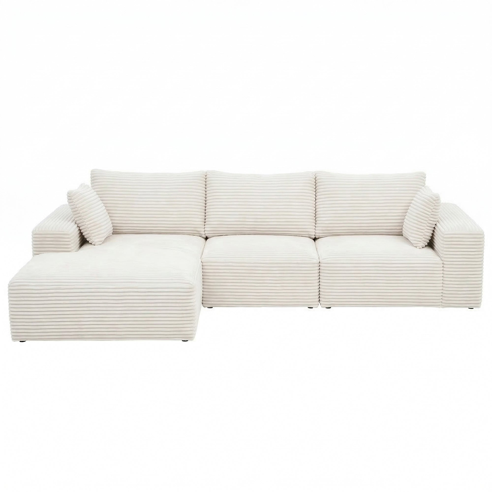 3 Seater Modular Sofa Bed Sectional Boneless Couches for Living Room Corduroy Compressed Sofa White