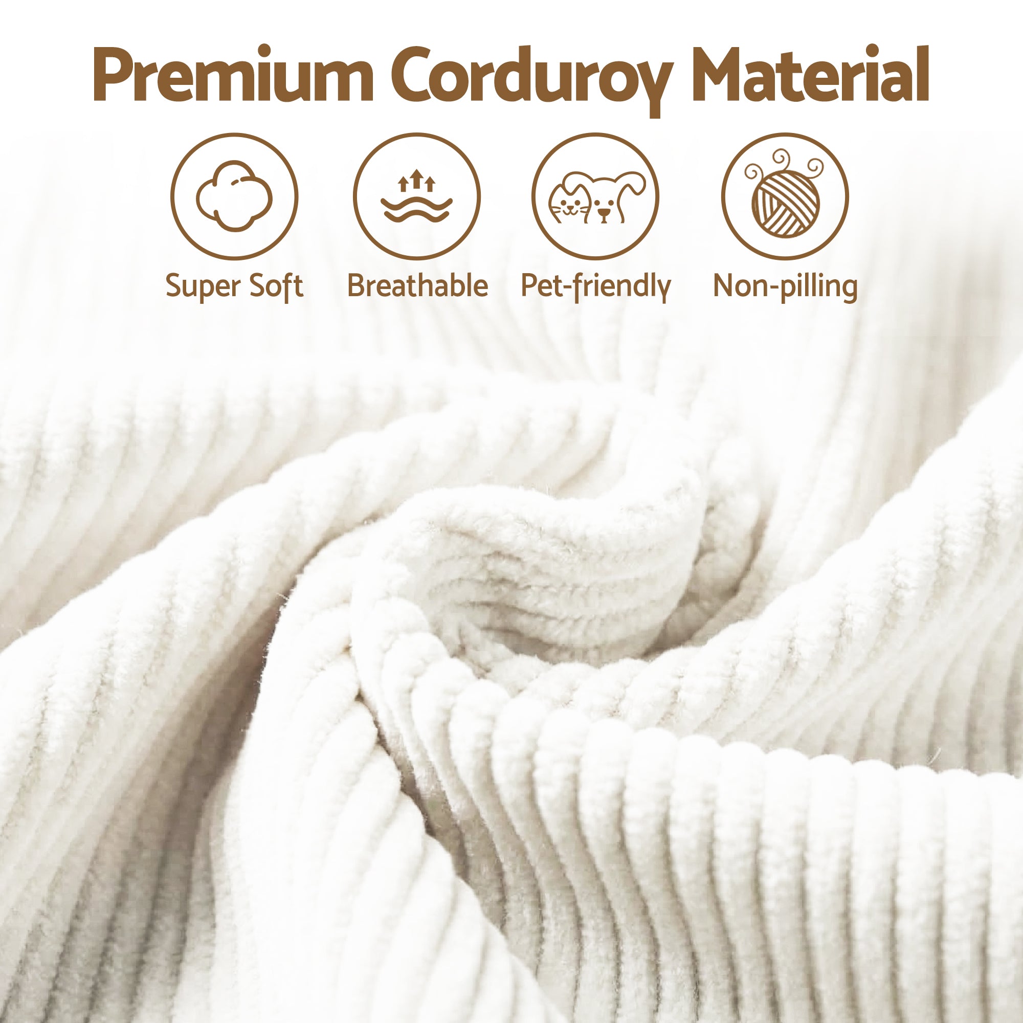 3 Seater Modular Sofa Bed Sectional Boneless Couches for Living Room Corduroy Compressed Sofa White