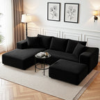Modular Sofa Bed with Ottoman Sectional Boneless Couches for Living Room Corduroy Compressed Sofa Black
