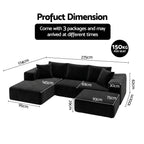 Modular Sofa Bed with Ottoman Sectional Boneless Couches for Living Room Corduroy Compressed Sofa Black