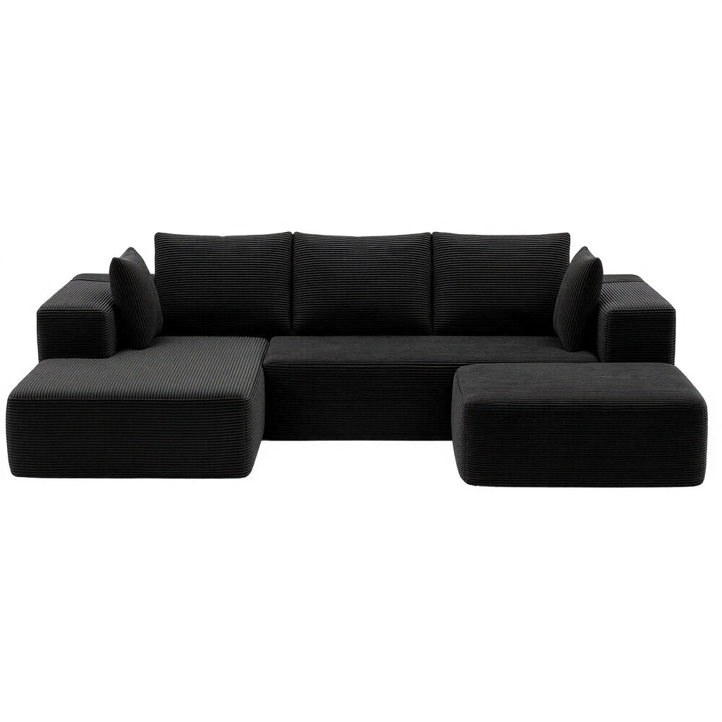 Modular Sofa Bed with Ottoman Sectional Boneless Couches for Living Room Corduroy Compressed Sofa Black