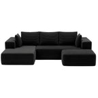 Modular Sofa Bed with Ottoman Sectional Boneless Couches for Living Room Corduroy Compressed Sofa Black