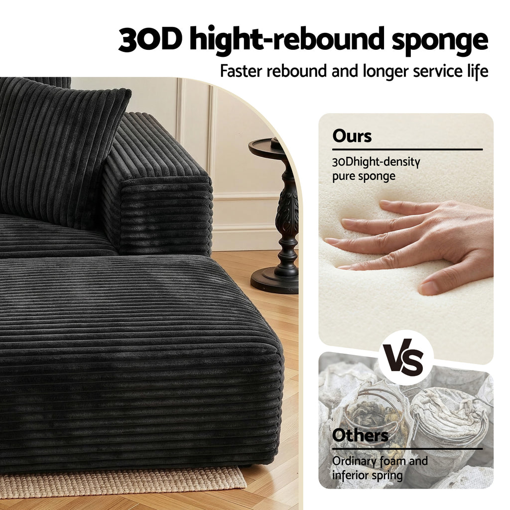Modular Sofa Bed with Ottoman Sectional Boneless Couches for Living Room Corduroy Compressed Sofa Black