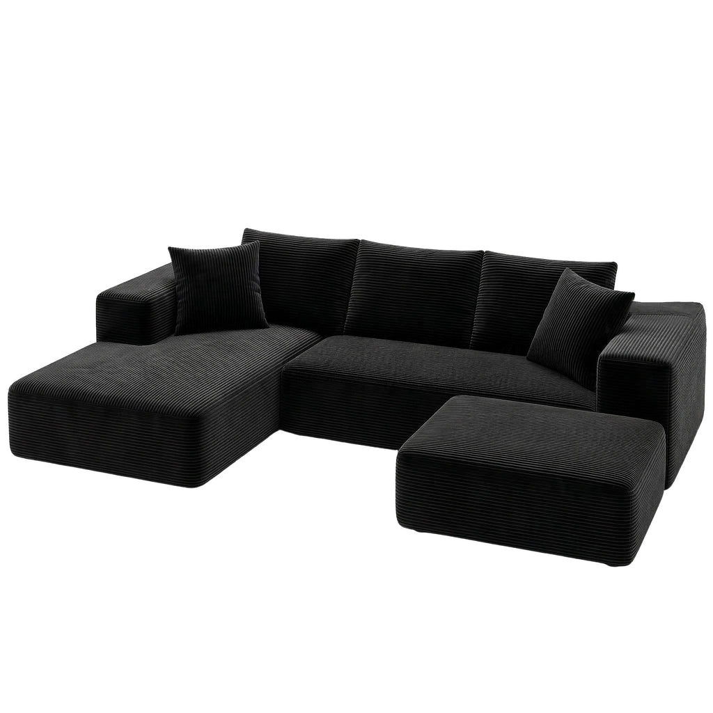 Modular Sofa Bed with Ottoman Sectional Boneless Couches for Living Room Corduroy Compressed Sofa Black