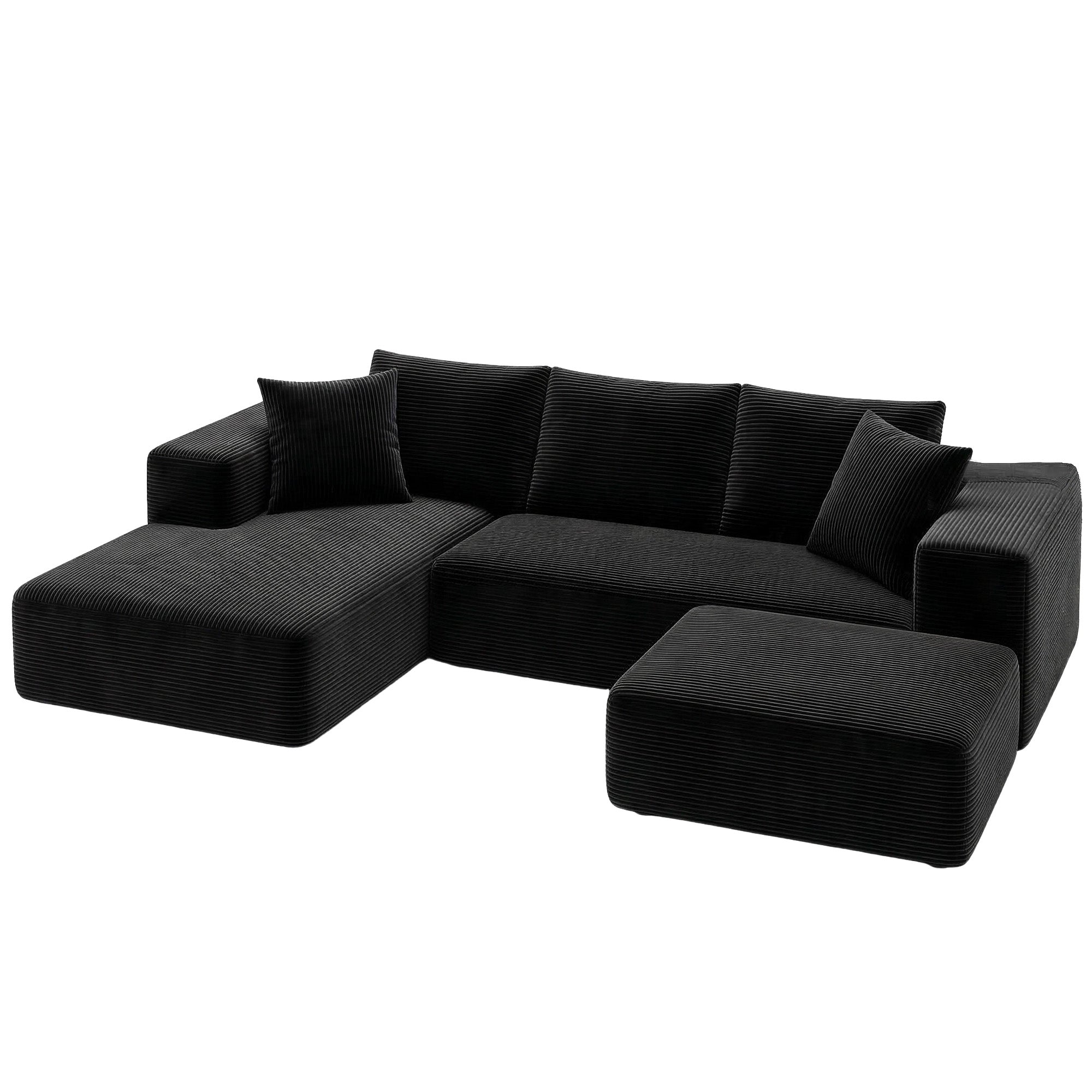 Modular Sofa Bed with Ottoman Sectional Boneless Couches for Living Room Corduroy Compressed Sofa Black