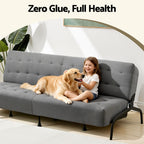 Sofa Bed, 1.9m 3-Seater Soft Innerspring Adjustable Couch Futon Chair for Apartment Dorm Living Room Office Study Bedroom, Grey