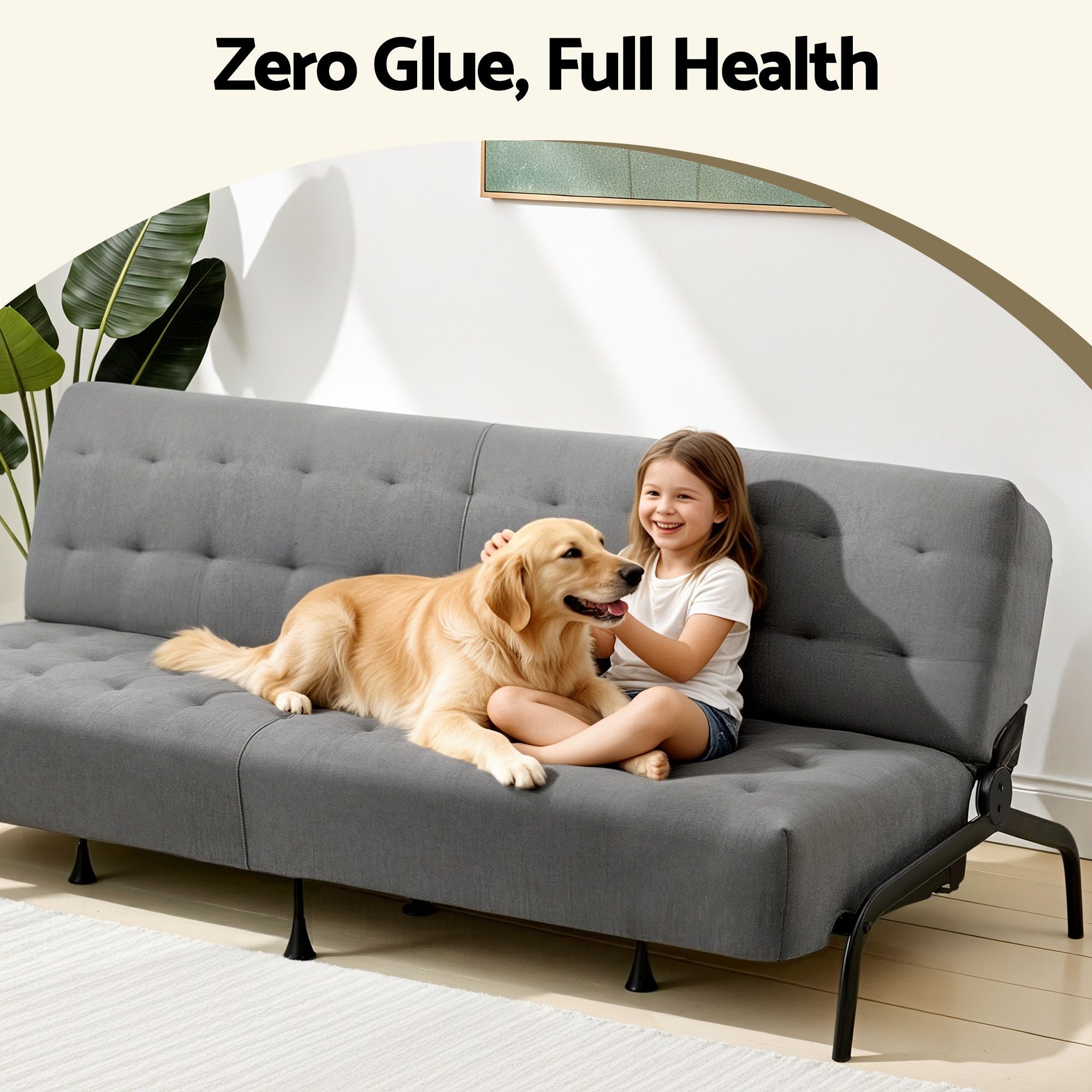 Sofa Bed, 1.9m 3-Seater Soft Innerspring Adjustable Couch Futon Chair for Apartment Dorm Living Room Office Study Bedroom, Grey