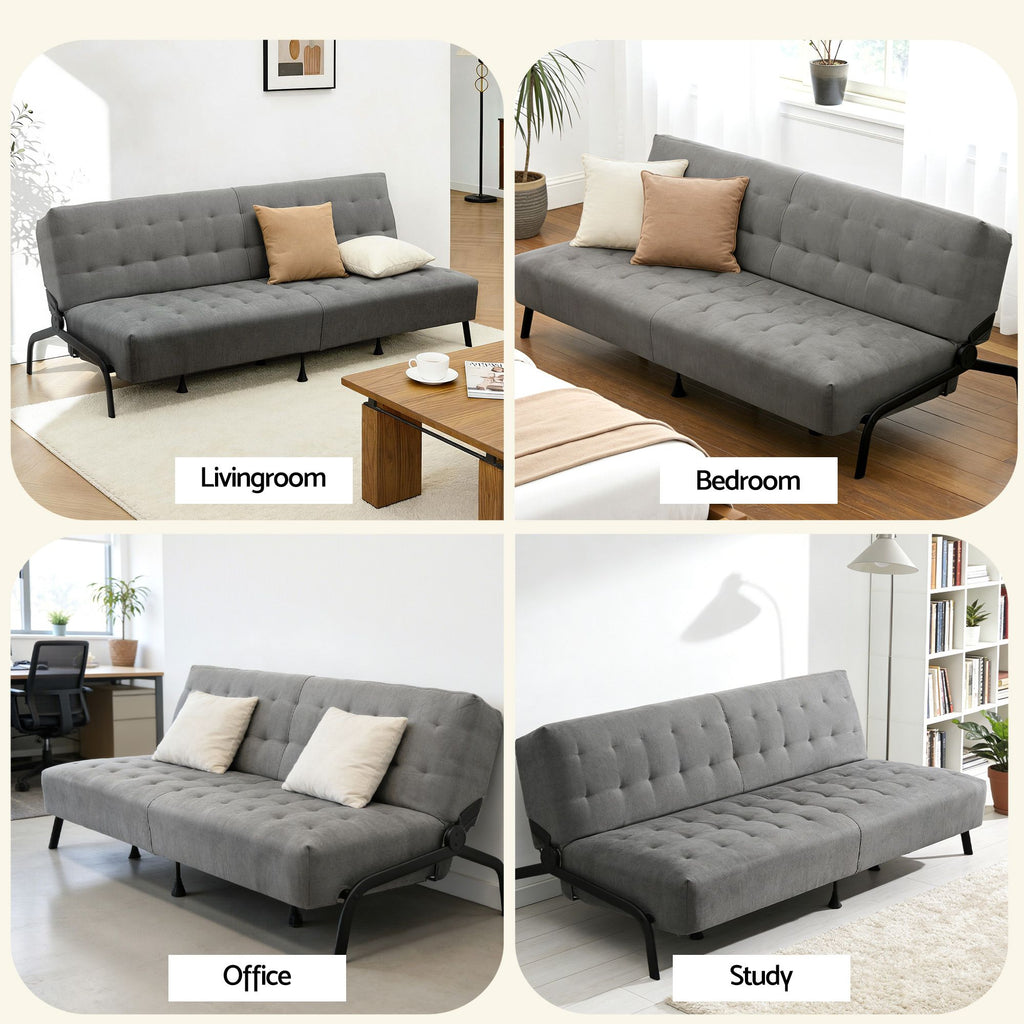 Sofa Bed, 1.9m 3-Seater Soft Innerspring Adjustable Couch Futon Chair for Apartment Dorm Living Room Office Study Bedroom, Grey