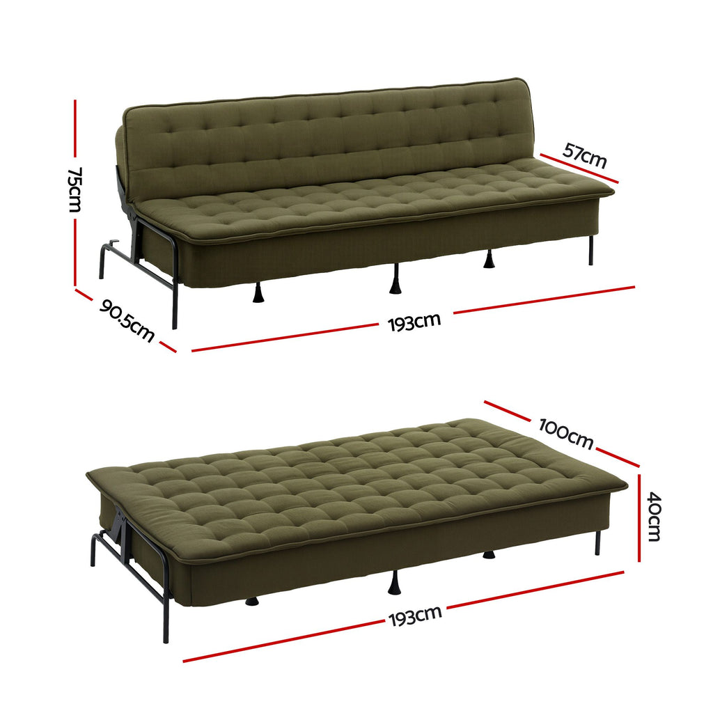 Sofa Bed, 1.9m 3-Seater Soft Innerspring Adjustable Couch Futon Chair for Apartment Dorm Living Room Office Study Bedroom, Green