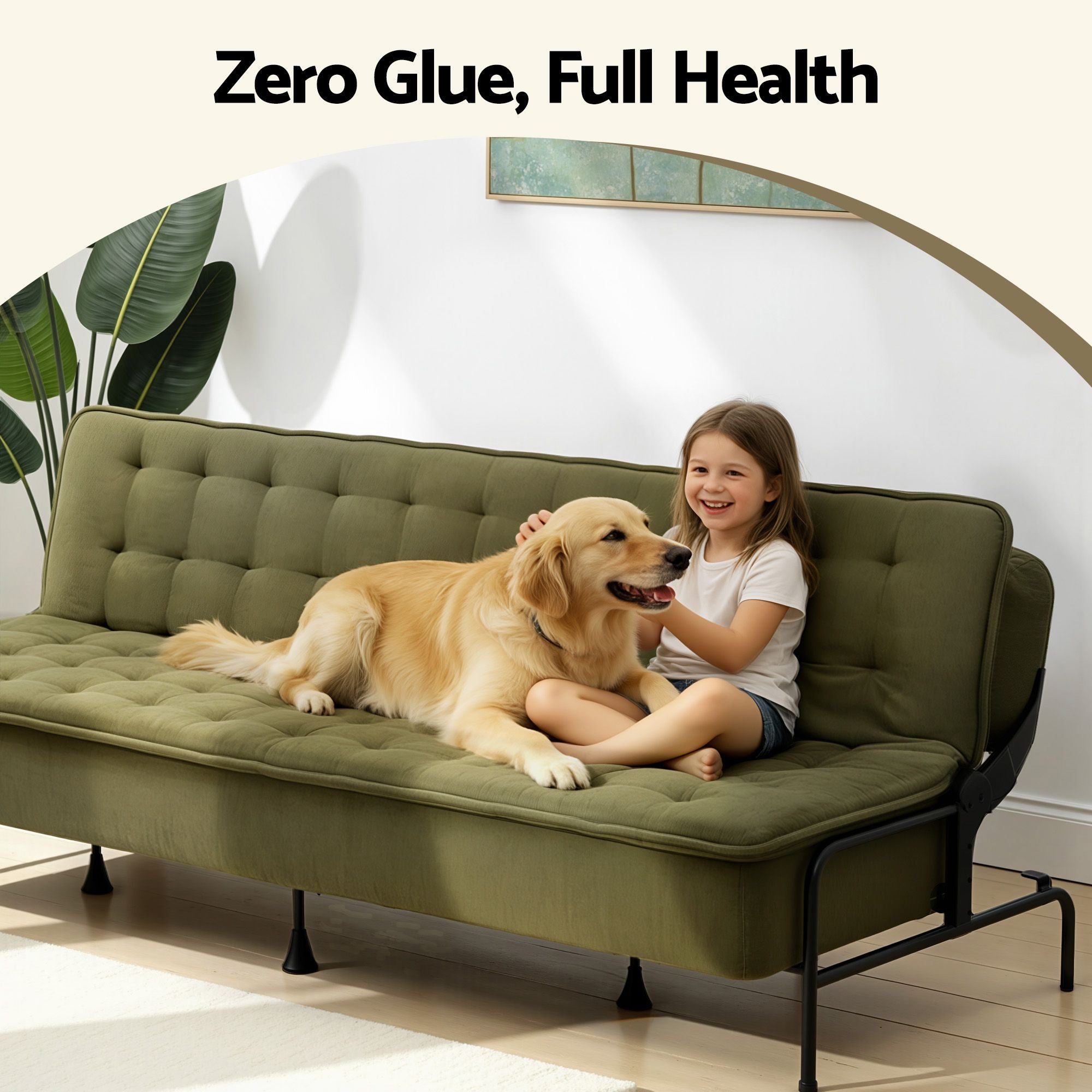 Sofa Bed, 1.9m 3-Seater Soft Innerspring Adjustable Couch Futon Chair for Apartment Dorm Living Room Office Study Bedroom, Green