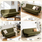 Sofa Bed, 1.9m 3-Seater Soft Innerspring Adjustable Couch Futon Chair for Apartment Dorm Living Room Office Study Bedroom, Green