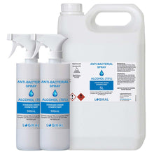 Load image into Gallery viewer, 5L and 2X 500ML Standard Grade Disinfectant Anti-Bacterial Alcohol Spray Bottle Refill Kit
