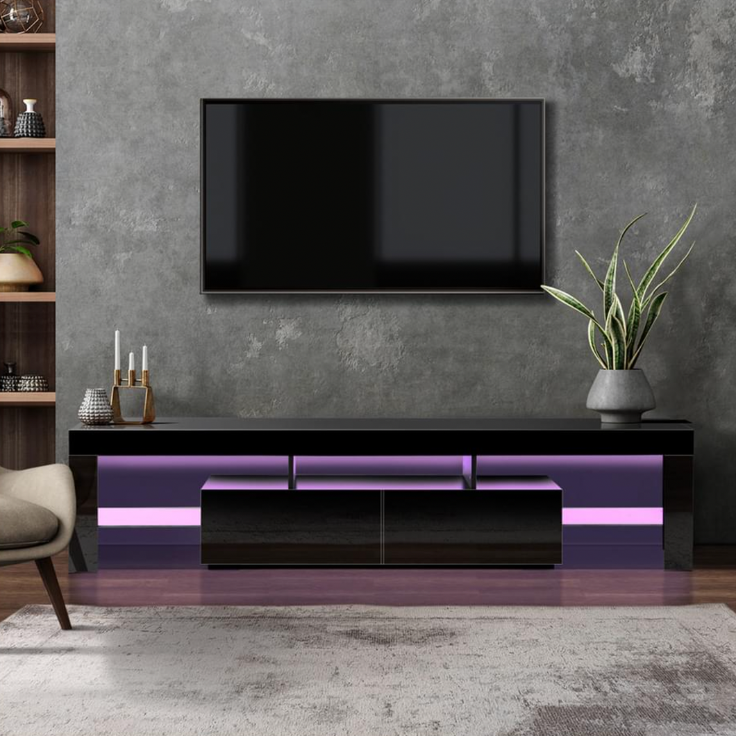 189cm RGB LED TV Stand Cabinet Entertainment Unit Gloss Furniture Drawers Tempered Glass Shelf Black