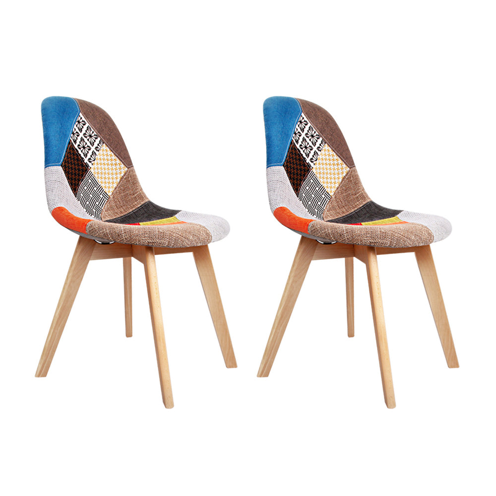 Artiss Set of 2 Retro Beech Fabric Dining Chair - Multi Colour - Oceania Mart
