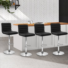 Load image into Gallery viewer, Artiss Set of 4 PU Leather Lined Pattern Bar Stools- Black and Chrome
