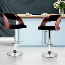 Load image into Gallery viewer, Artiss Set of 2 Wooden PU Leather Gas Lift Bar Stool - Black and Wood
