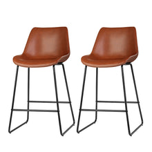 Load image into Gallery viewer, Artiss Set of 2 Bar Stools Kitchen Metal Bar Stool Dining Chairs PU Leather Brown
