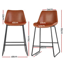 Load image into Gallery viewer, Artiss Set of 2 Bar Stools Kitchen Metal Bar Stool Dining Chairs PU Leather Brown
