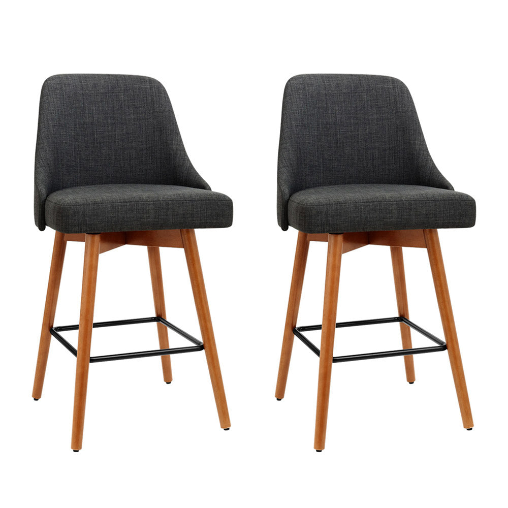 Artiss Set of 2 Wooden Fabric Bar Stools Square Footrest - Charcoal - Oceania Mart