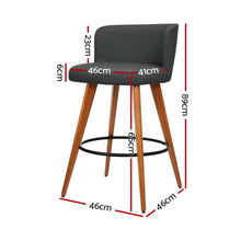 Load image into Gallery viewer, Artiss Set of 2 Wooden Fabric Bar Stools Circular Footrest - Charcoal - Oceania Mart
