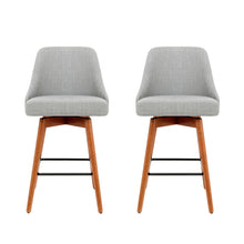 Load image into Gallery viewer, Artiss Set of 2 Wooden Fabric Bar Stools Circular Footrest - Light Grey - Oceania Mart
