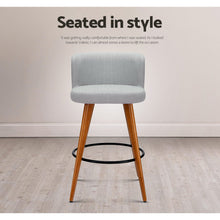 Load image into Gallery viewer, Artiss Set of 4 Wooden Fabric Bar Stools Circular Footrest - Light Grey

