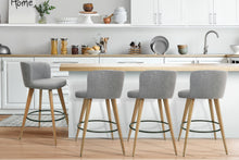 Load image into Gallery viewer, Artiss Set of 4 Wooden Fabric Bar Stools Circular Footrest - Light Grey
