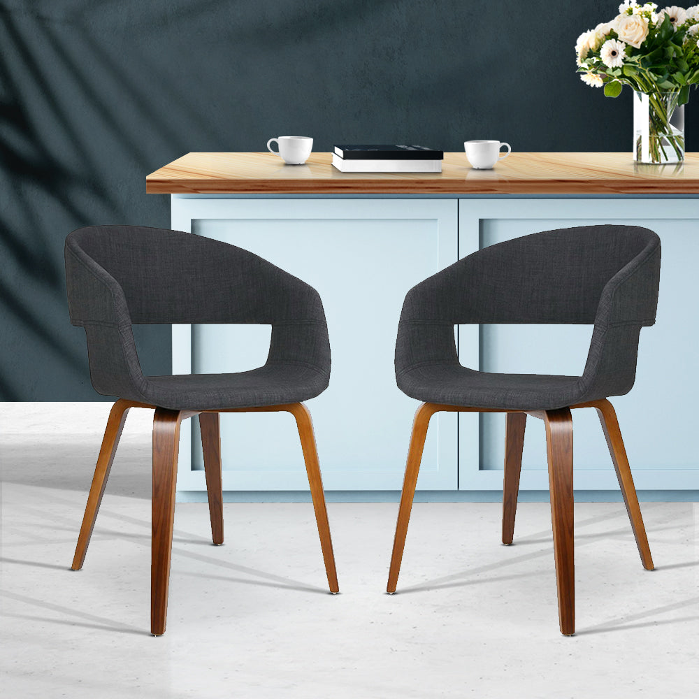 Artiss Set of 2 Timber Wood and Fabric Dining Chairs - Charcoal - Oceania Mart