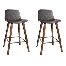Load image into Gallery viewer, Artiss Set of 2 PU Leather Bar Stools Square Footrest - Wood and Brown
