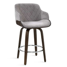 Load image into Gallery viewer, Artiss Velvet Bar Stool Swivel - Grey and Wood
