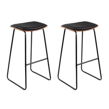 Load image into Gallery viewer, Artiss Set of 2 Backless PU Leather Bar Stools - Black and Wood

