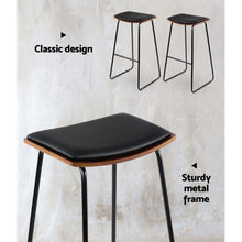 Load image into Gallery viewer, Artiss Set of 2 Backless PU Leather Bar Stools - Black and Wood
