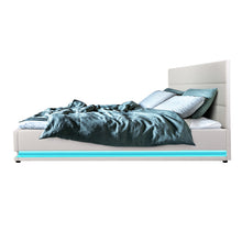 Load image into Gallery viewer, Artiss Lumi LED Bed Frame PU Leather Gas Lift Storage - White Queen - Oceania Mart
