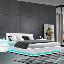 Load image into Gallery viewer, Artiss Lumi LED Bed Frame PU Leather Gas Lift Storage - White Queen - Oceania Mart
