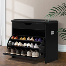 Load image into Gallery viewer, Artiss 3 Tier Shoe Cabinet Storage Stool Black - Oceania Mart
