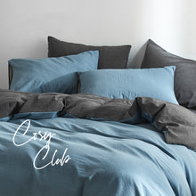 Load image into Gallery viewer, Cosy Club Quilt Cover Set Cotton Duvet King Blue Dark Blue
