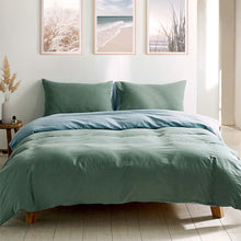 Load image into Gallery viewer, Cosy Club Washed Cotton Quilt Set Green Blue Queen

