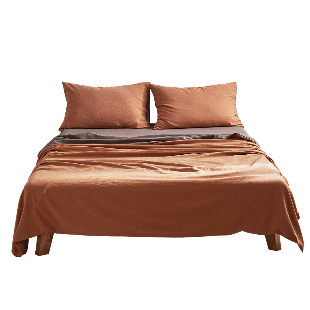 Cosy Club Sheet Set Cotton Sheets Double Orange Brown