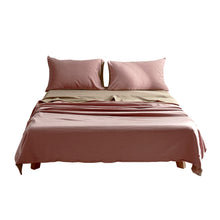Load image into Gallery viewer, Cosy Club Washed Cotton Sheet Set Pink Brown Queen

