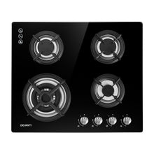 Load image into Gallery viewer, Devanti Gas Cooktop 60cm 4 Burner Ceramic Glass Cook Top Stove Hob Cooker LPG NG Black
