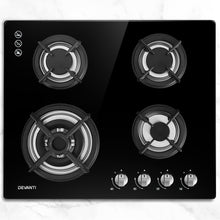 Load image into Gallery viewer, Devanti Gas Cooktop 60cm 4 Burner Ceramic Glass Cook Top Stove Hob Cooker LPG NG Black
