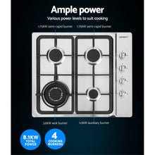 Load image into Gallery viewer, Devanti Gas Cooktop 60cm Kitchen Stove 4 Burner Cook Top NG LPG Stainless Steel Silver
