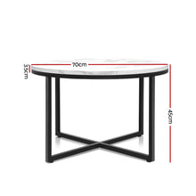 Load image into Gallery viewer, Artiss Coffee Table Marble Effect Side Tables Bedside Round Black Metal 70X70CM - Oceania Mart
