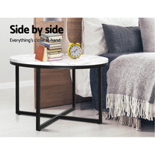 Load image into Gallery viewer, Artiss Coffee Table Marble Effect Side Tables Bedside Round Black Metal 70X70CM - Oceania Mart
