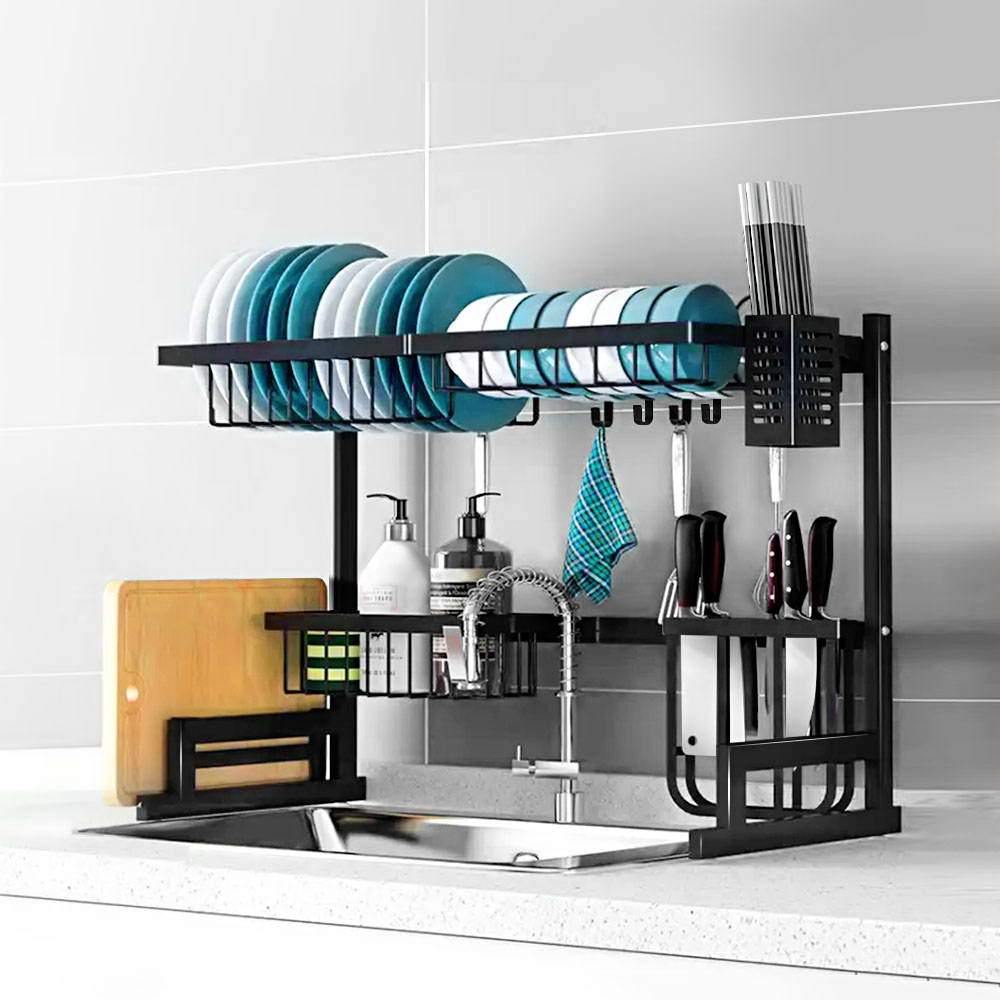 2-Tier 65cm Stainless Steel Kitchen Shelf Organizer Dish Drying Rack Over Sink - Oceania Mart