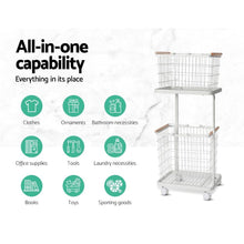Load image into Gallery viewer, 2 Tier Wire Storage Shelf Laundry Basket Hamper Metal Clothes Rack Shelves Trolley Organiser - Oceania Mart

