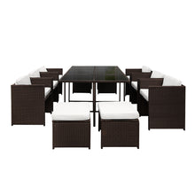 Load image into Gallery viewer, Gardeon 11 Piece PE Wicker Outdoor Dining Set - Brown &amp; White
