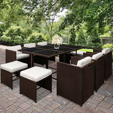 Load image into Gallery viewer, Gardeon 11 Piece PE Wicker Outdoor Dining Set - Brown &amp; White
